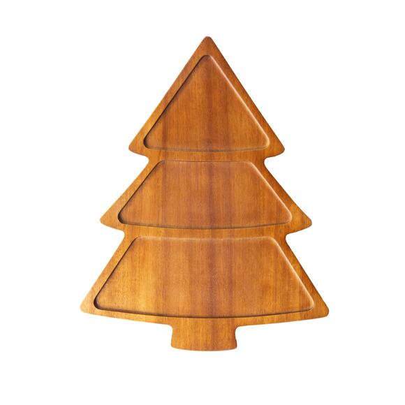Acacia Wood 4 Pieces Christmas Tree Shaped Charcuterie Tray with Ceramic Bowls - Picture 6 of 13